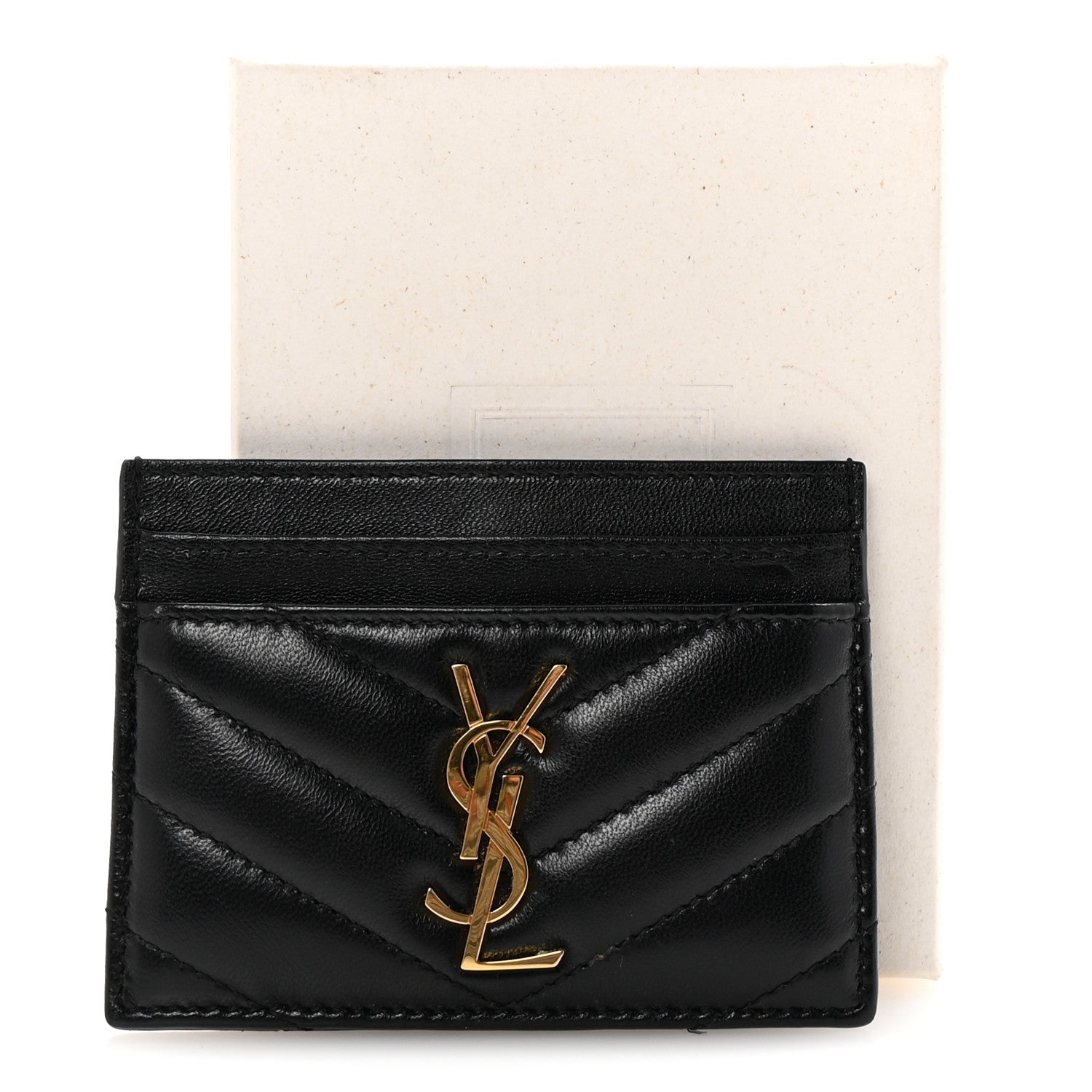 Saint Laurent Lambskin Matelasse Chevron Monogram Credit Card Case Black 8 of 8