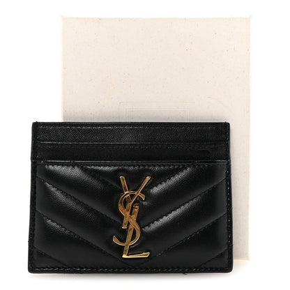 Saint Laurent Lambskin Matelasse Chevron Monogram Credit Card Case Black 8 of 8