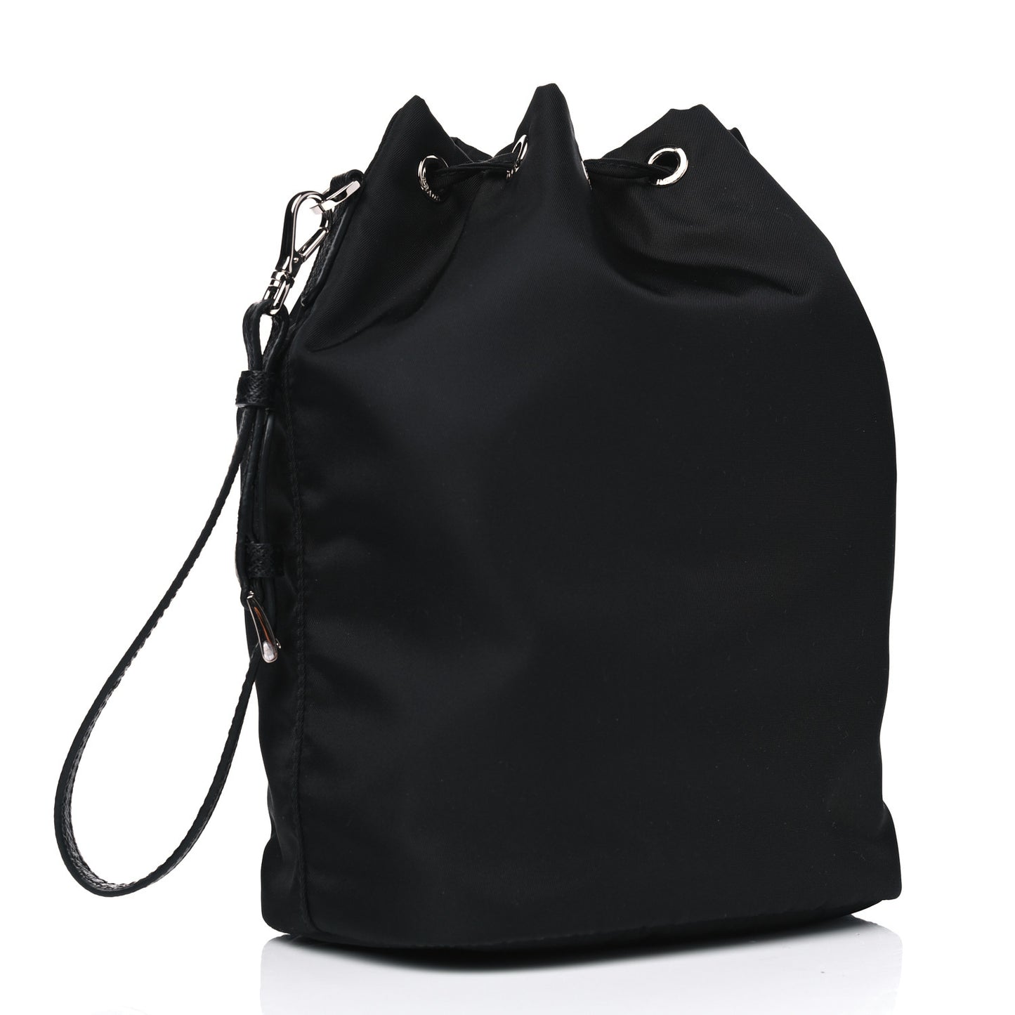 Nylon Vela Drawstring Wristlet Pouch Black
