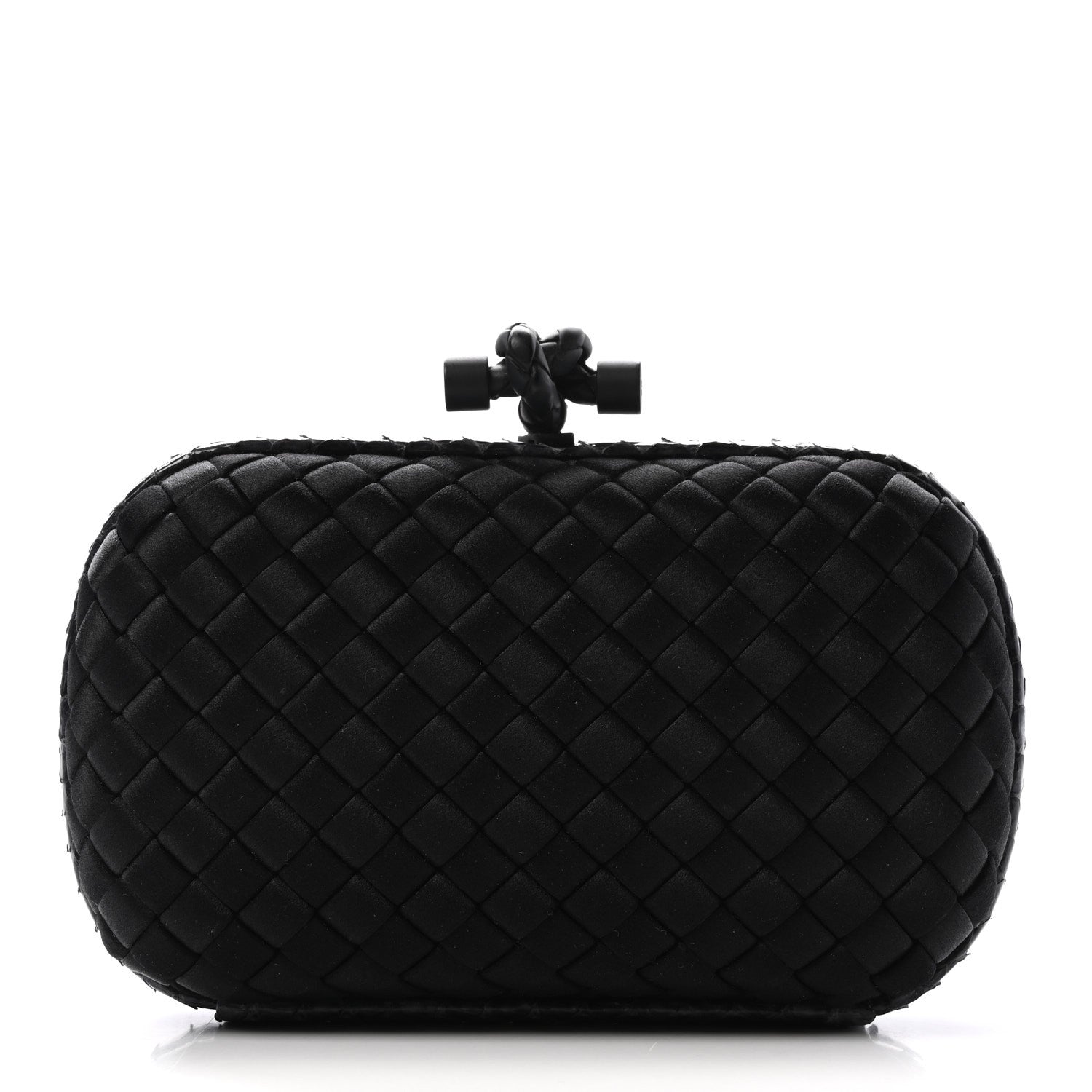 Bottega Veneta Satin Ayers Intrecciato Chain Knot Clutch Black 1 of 9