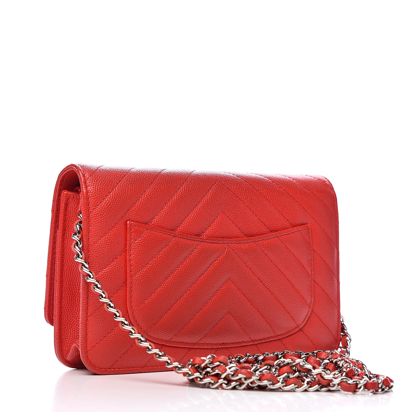 Caviar Chevron Quilted Wallet On Chain WOC Red