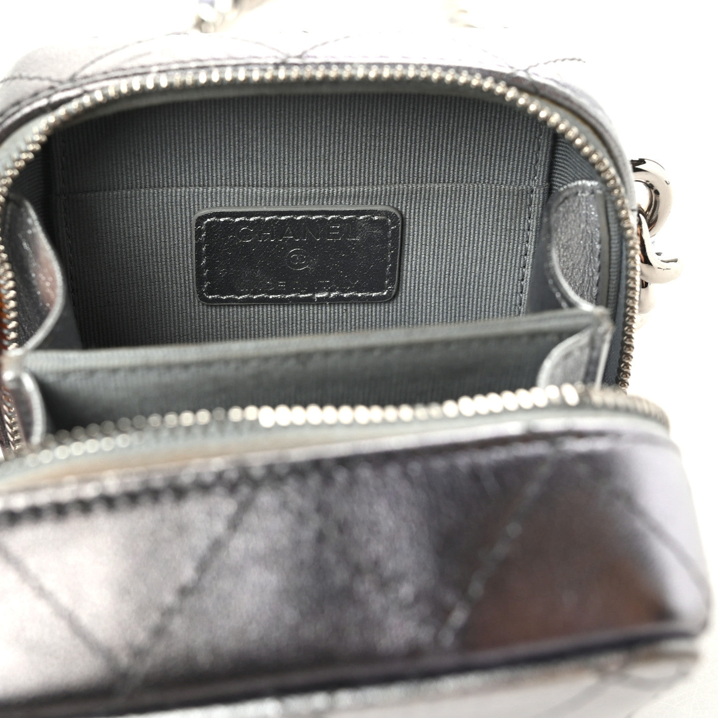 Metallic Lambskin Quilted Like A Wallet Clutch With Chain Silver