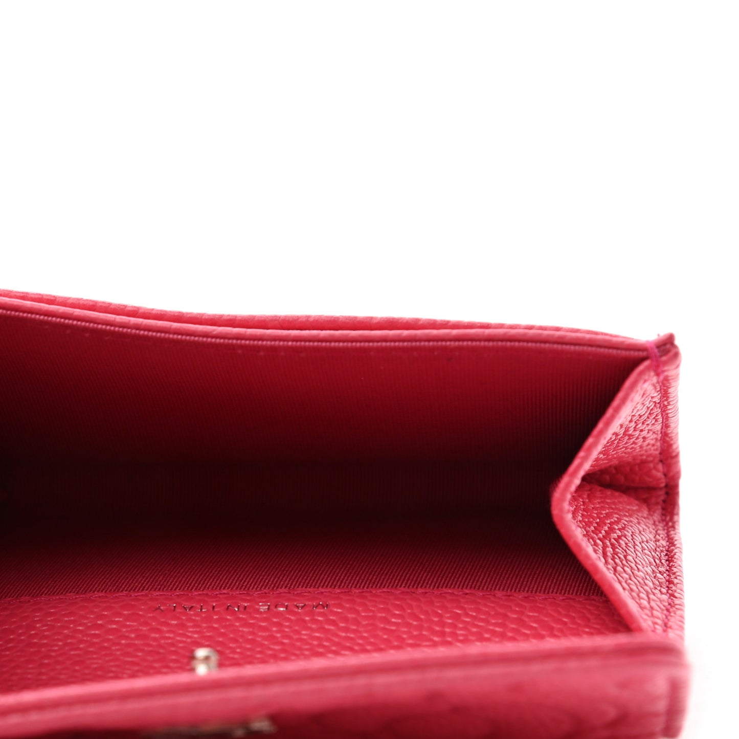 Caviar Camellia Embossed Card Holder Wallet Pink