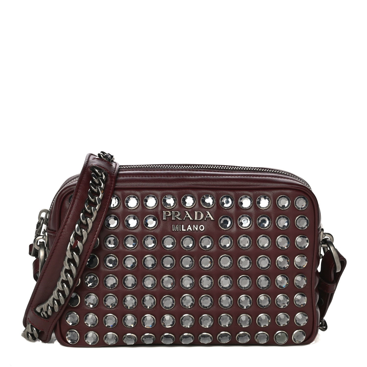 Prada Soft Calfskin Crystal Impunture Camera Bag Granato 1 of 13