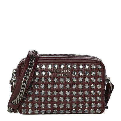 Prada Soft Calfskin Crystal Impunture Camera Bag Granato 1 of 13