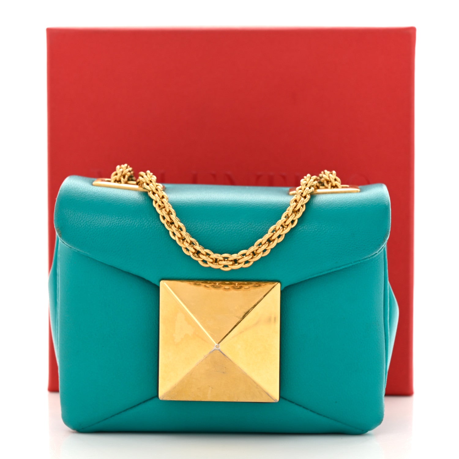 Valentino Garavani Nappa Micro One Stud Chain Bag Ultra Marine Green 13 of 13