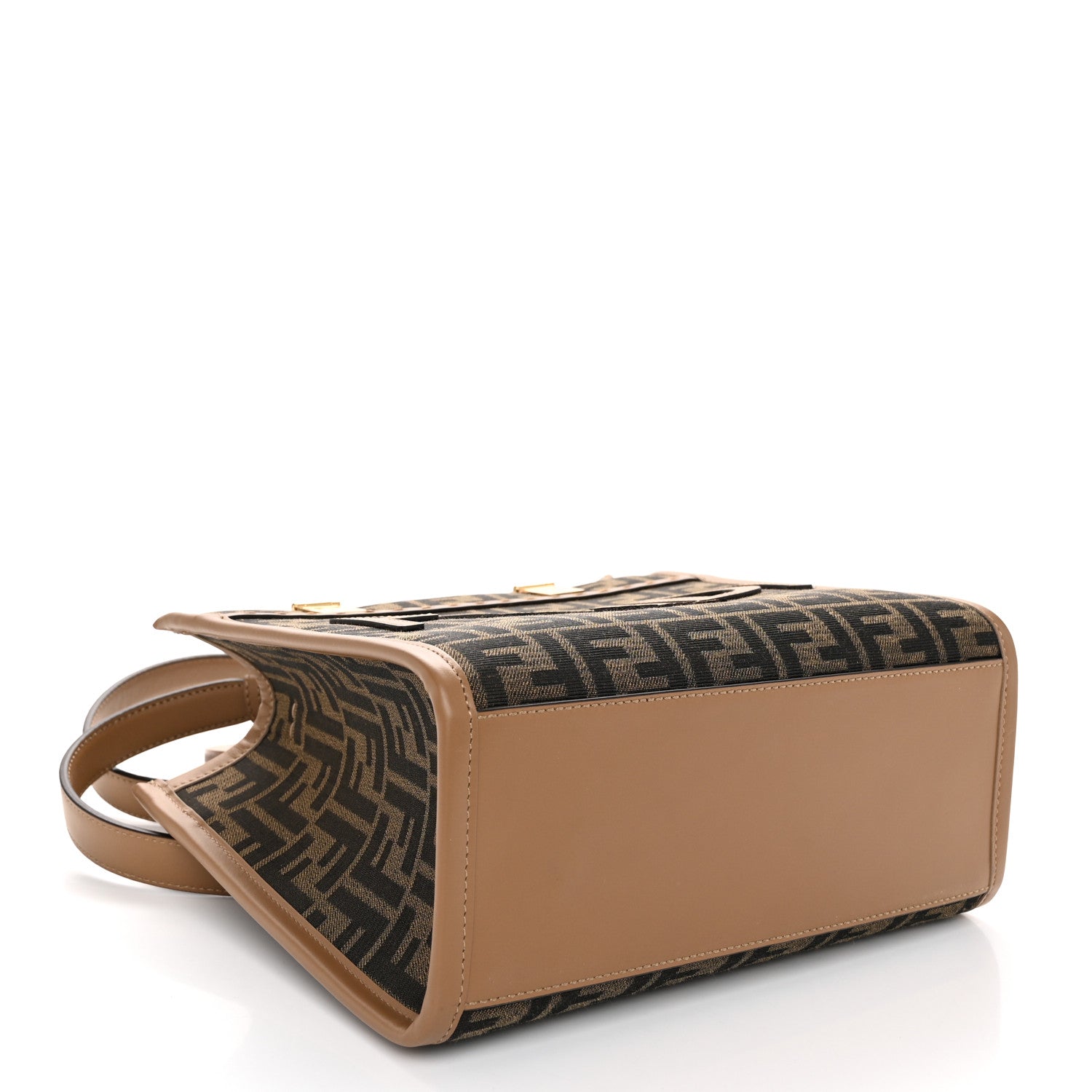 Fendi Fabric Jacquard FF 1974 Logo Small Fendi Sunshine Shopper Tote Tobacco Moro Sand 4 of 10