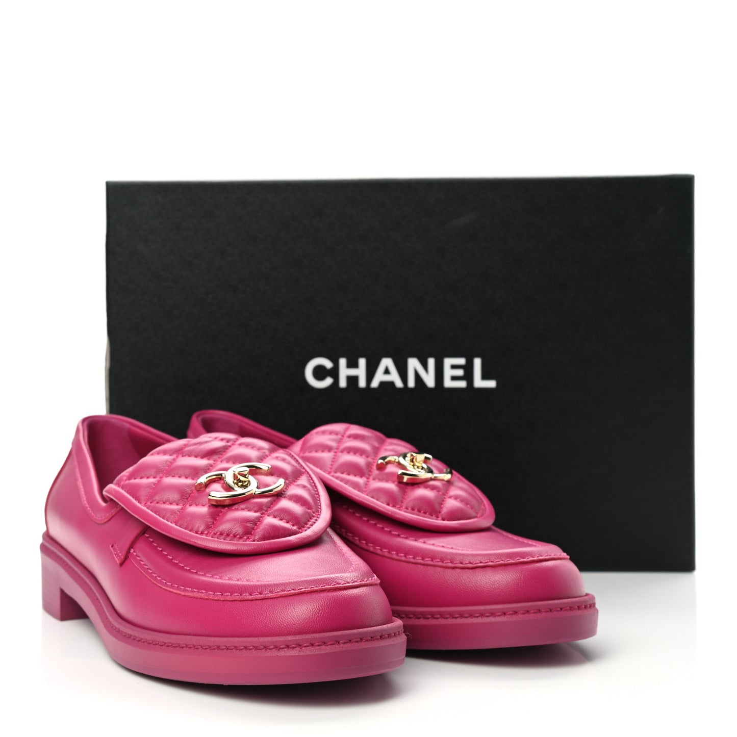Lambskin Quilted CC Turnlock Loafers 41 Fuchsia