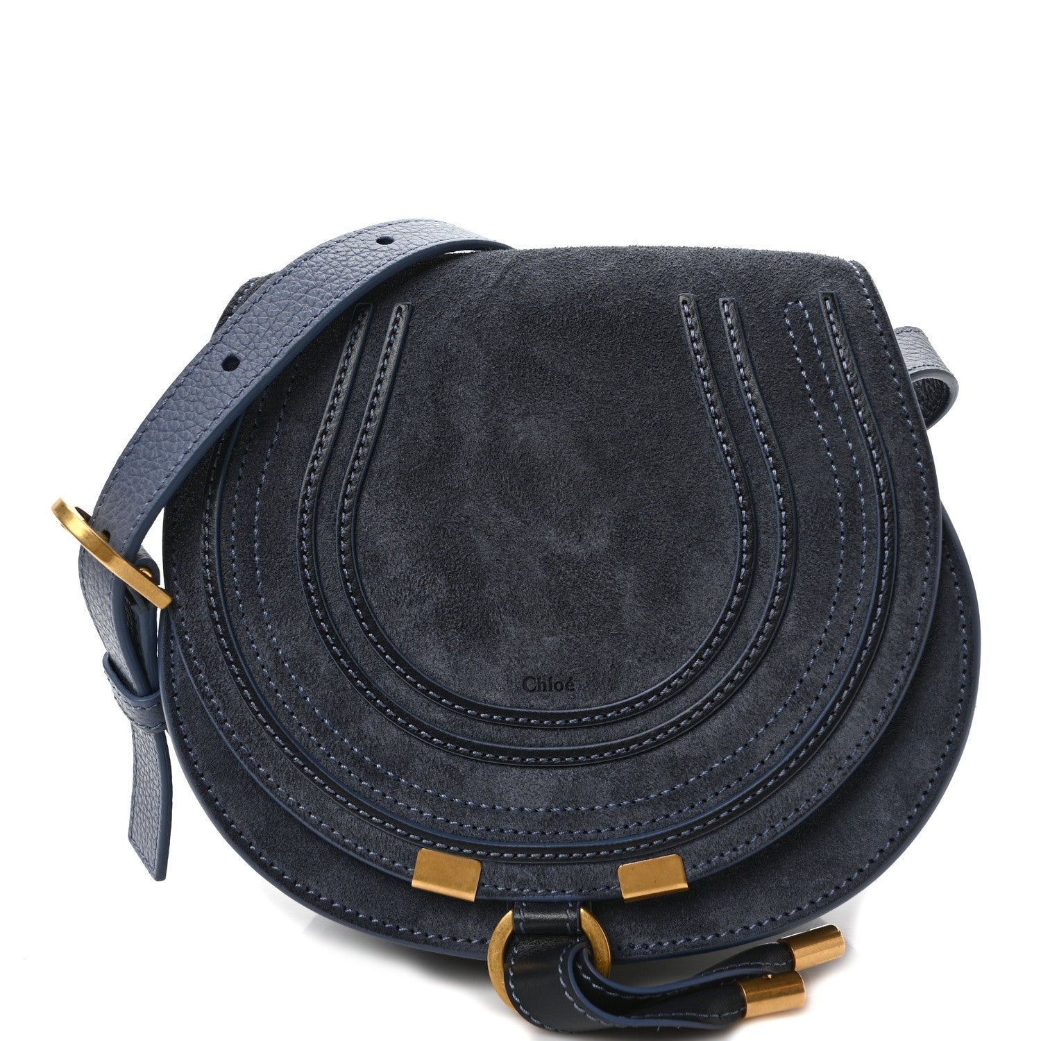 Chloe Suede Small Marcie Saddle Bag Graphite Navy 1 of 8