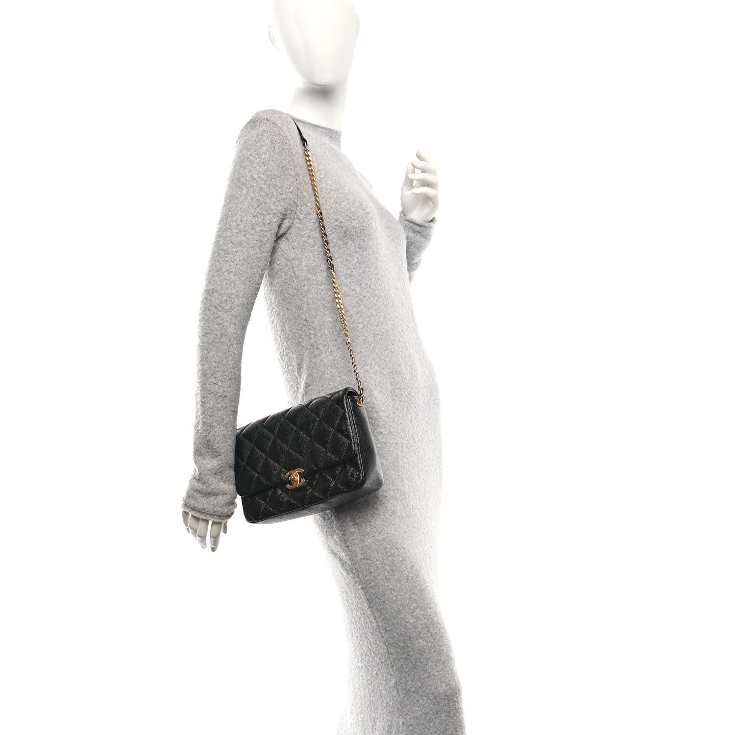 Chanel Shiny Caviar Quilted Large Chain Melody Flap Black 2 of 10