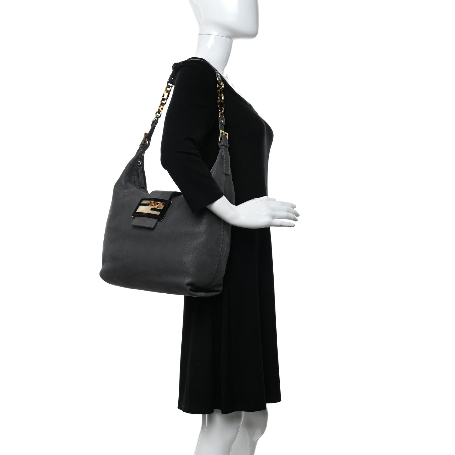 Fendi Vitello Savana Forever Hobo Grigio Tartaruga Natural 2 of 13