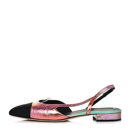 Chanel Laminated Calfskin Grosgrain Cap Toe CC Slingback Flats 40 Multicolor Black 1 of 8