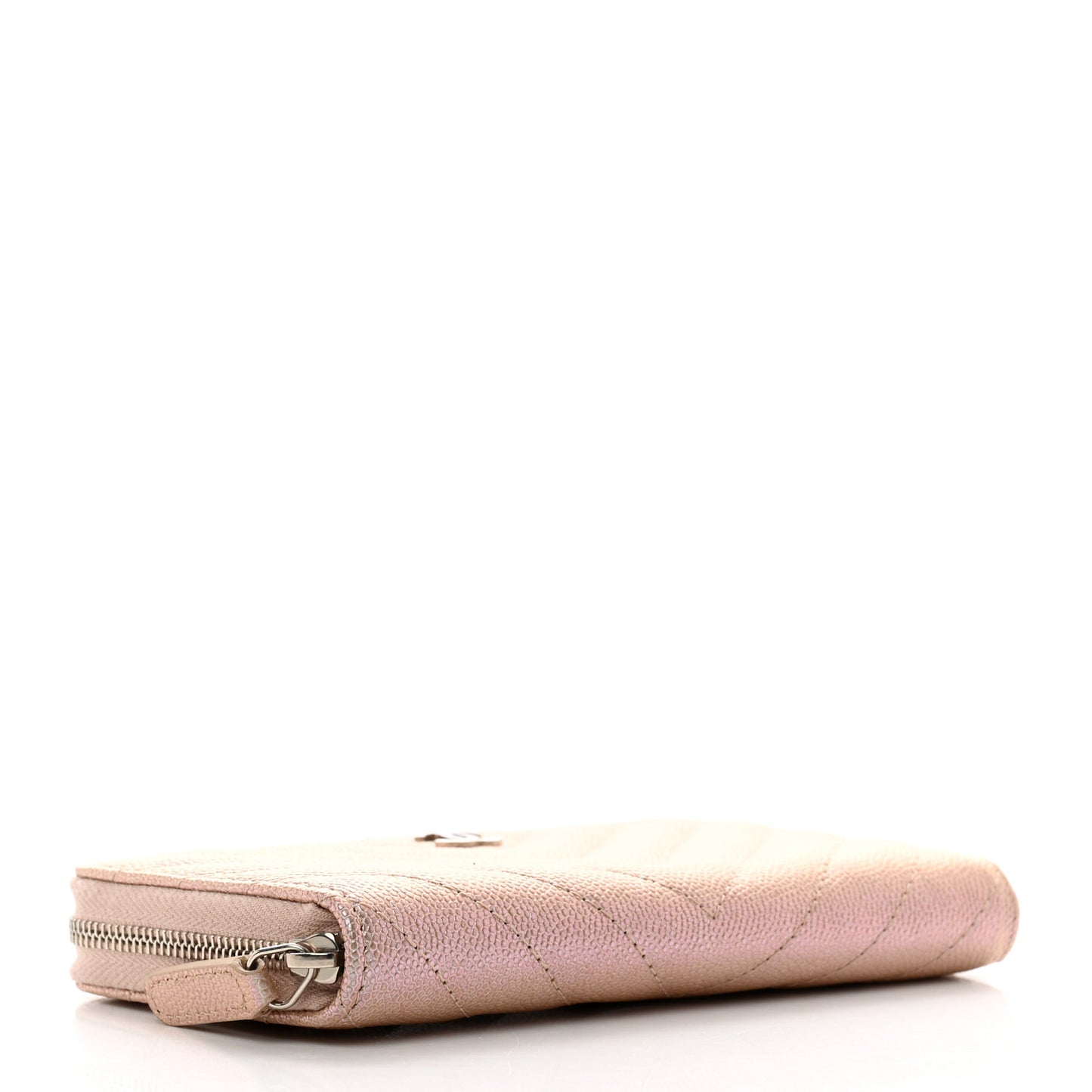 Iridescent Caviar Chevron Quilted Medium Zip Around Wallet Light Gold