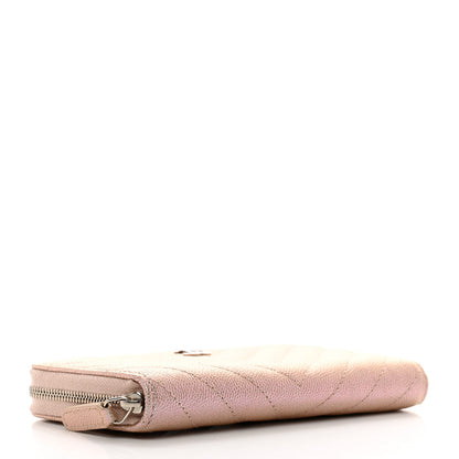 Chanel Iridescent Caviar Chevron Quilted Medium Zip Around Wallet Light Gold 4 of 11