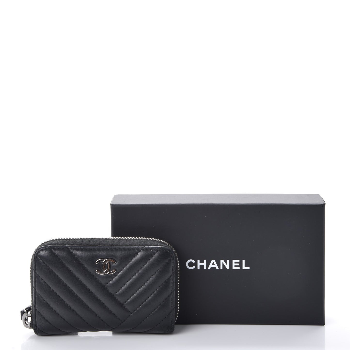 Lambskin Quilted Crossing Zip Around Coin Purse Black