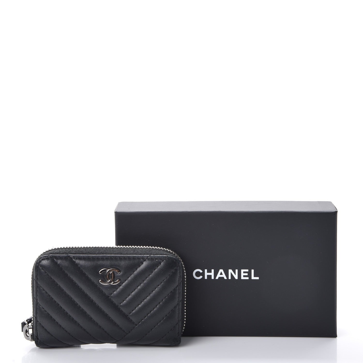 Chanel Lambskin Quilted Crossing Zip Around Coin Purse Black 10 of 10