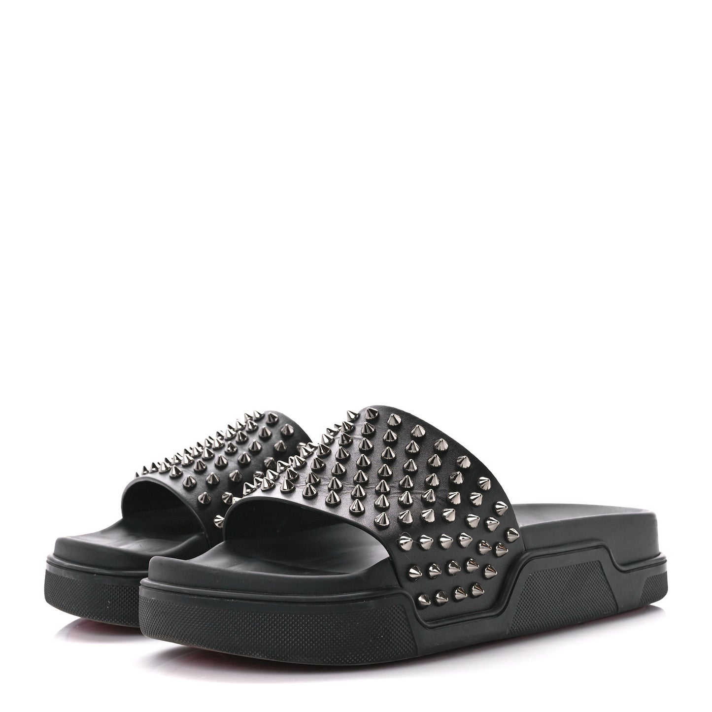 Calfskin Studded Pool Fun Platform Flat Slide Sandals 40 Black