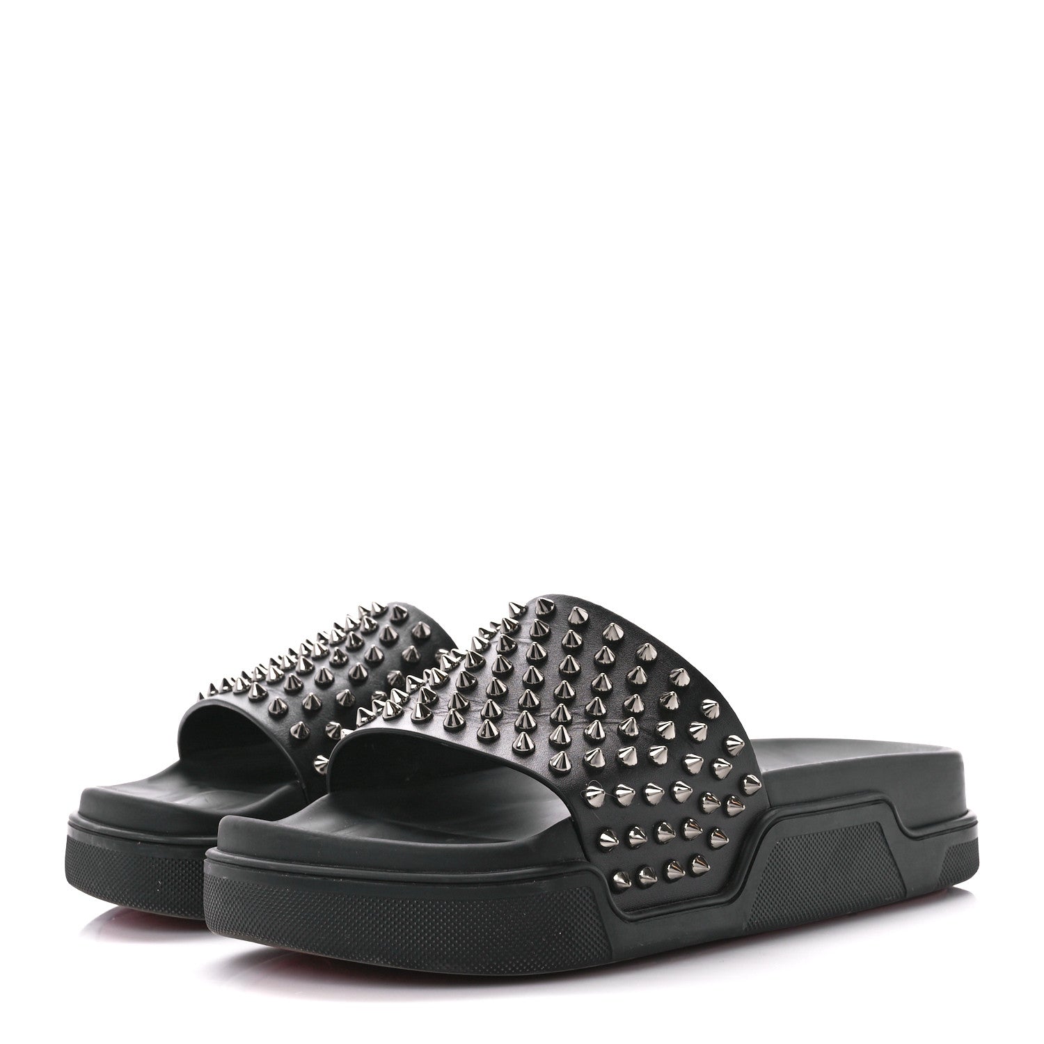 Christian Louboutin Calfskin Studded Pool Fun Platform Flat Slide Sandals 40 Black 3 of 9