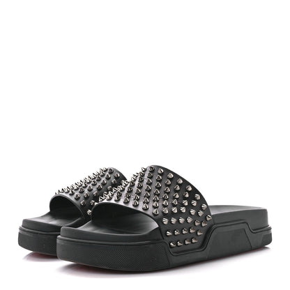 Christian Louboutin Calfskin Studded Pool Fun Platform Flat Slide Sandals 40 Black 3 of 9