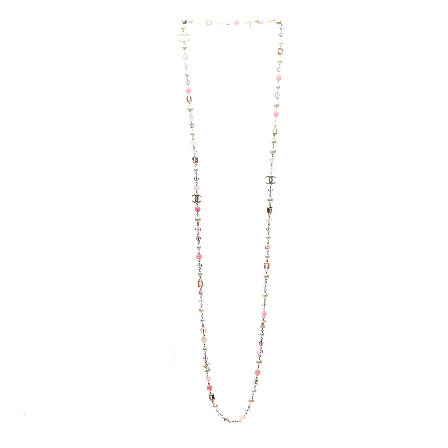 Pearl Beaded Enamel CC Long Necklace Gold Multicolor