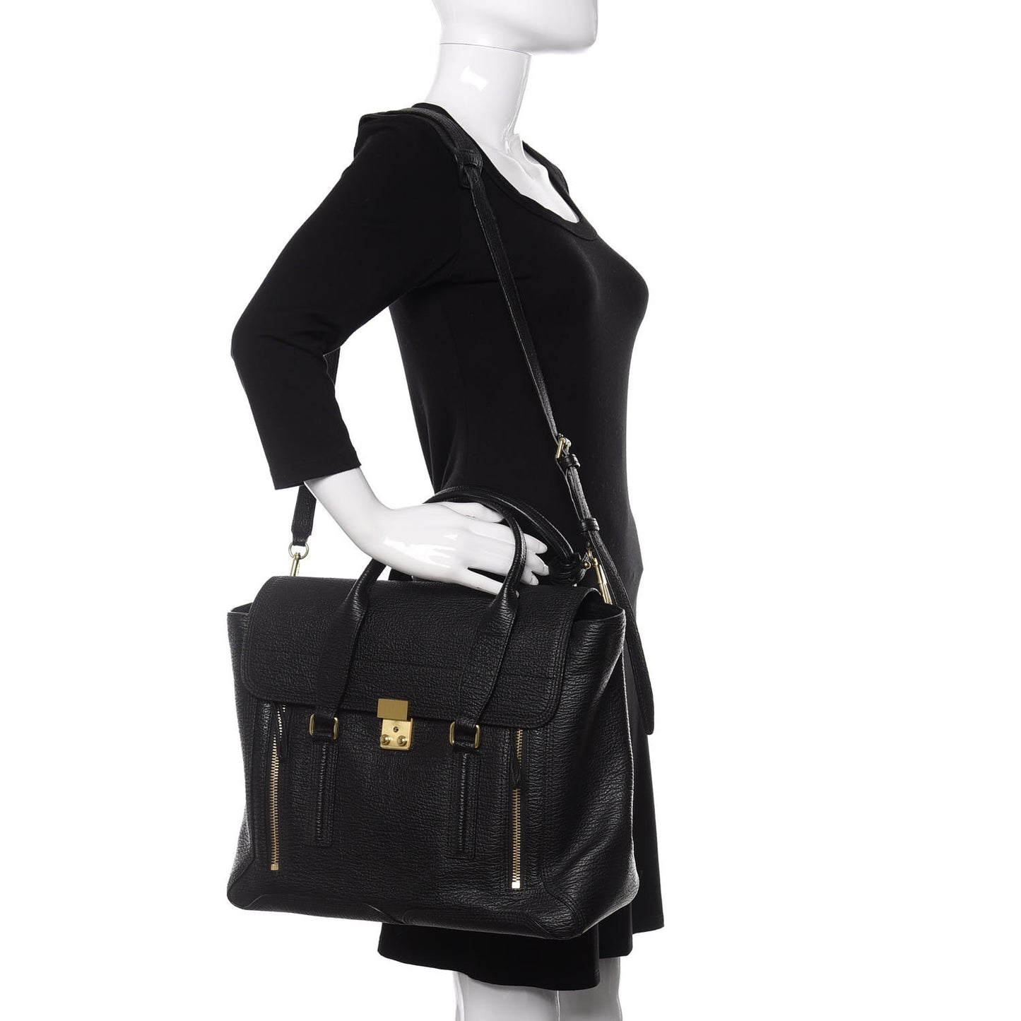 3.1 Textured Calfskin Large Pashli Satchel Black