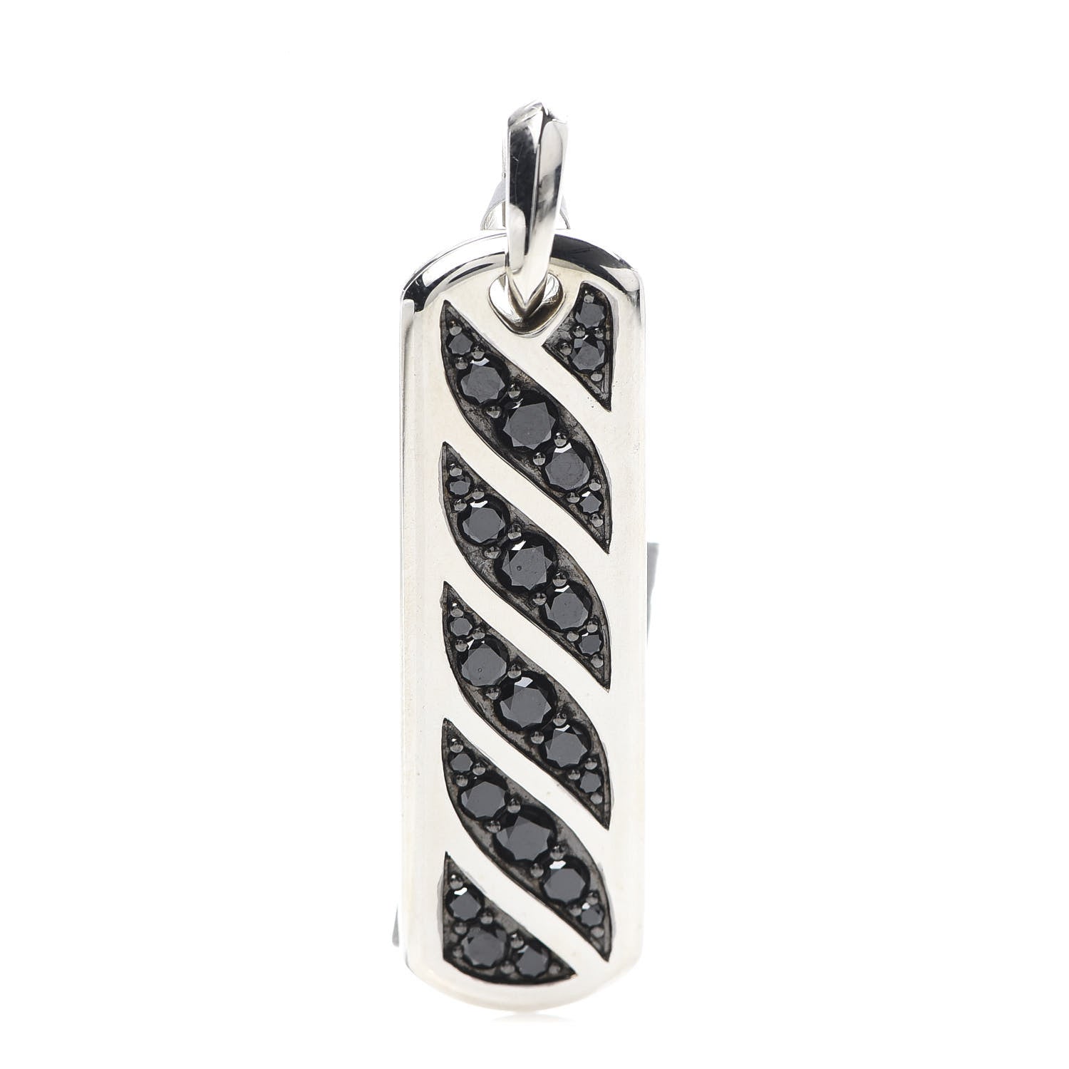 David Yurman Sterling Silver Black Diamond Mens Graphic Cable Ingot Tag Pendant 1 of 3