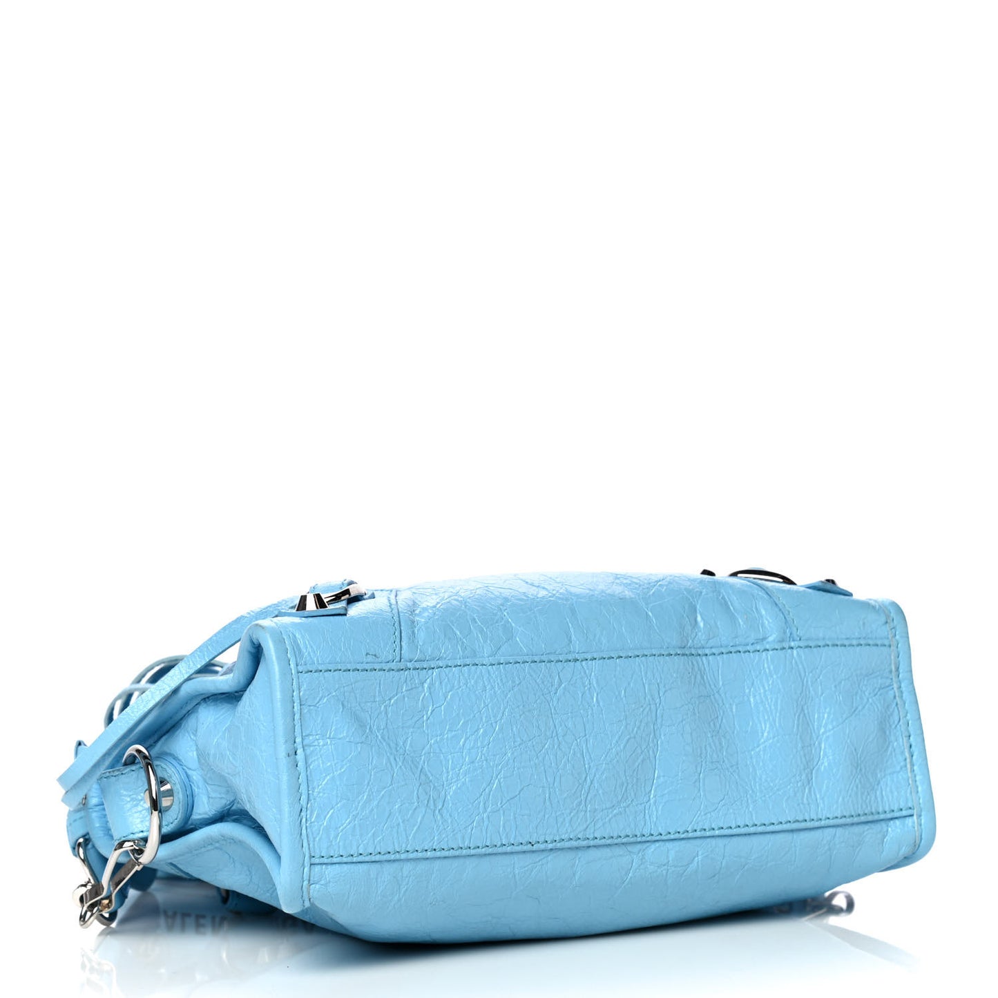 Agneau Classic Silver Hardware Mini City Logo Strap Baby Blue Black