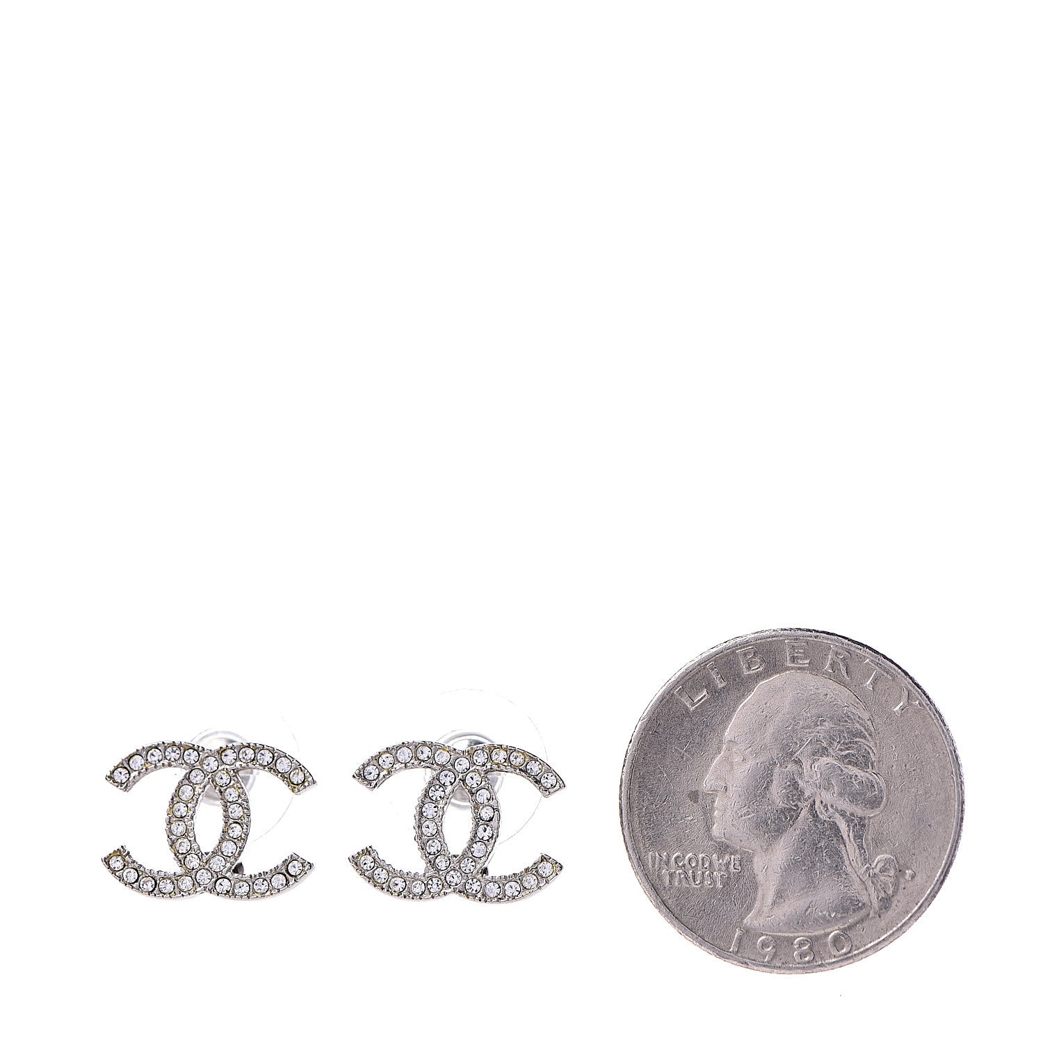 Chanel Crystal Timeless CC Earrings Silver 2 of 5