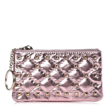Valentino Garavani Metallic Wrinkled Lambskin Rockstud Spike Zip Coin Purse Lipstick 1 of 8