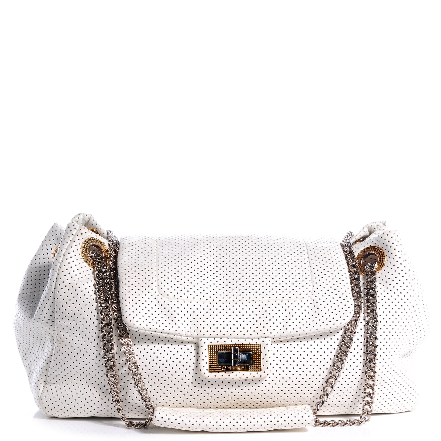 Calfskin Perforated Large Drill Accordion Flap White
