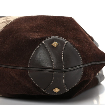 Gucci Suede Monogram Drawstring Bag Brown 9 of 10