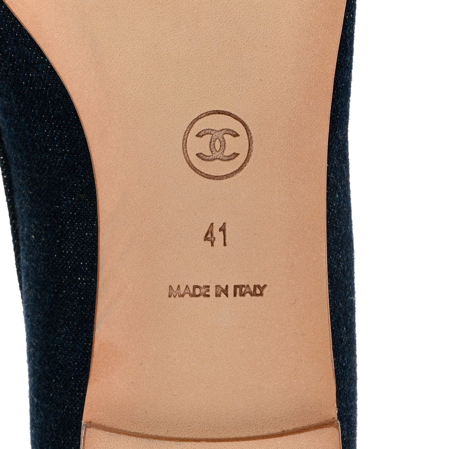 Denim Camellia Ballerina Flats 41 Navy Blue