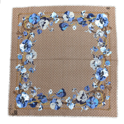 Gucci Wool Jacquard GG Monogram Big Panshie Fringe Shawl Sapphire Beige 1 of 4