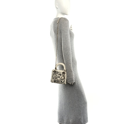 Christian Dior Smooth Calfskin Embroidered Beaded Floral Mini Lady Dior White Multicolor 2 of 11