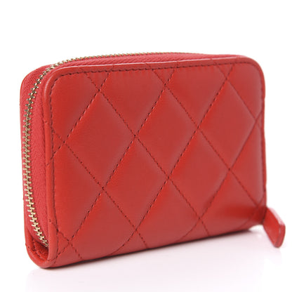 Chanel Lambskin Quilted Camellia Zip Coin Purse Red 2 of 7