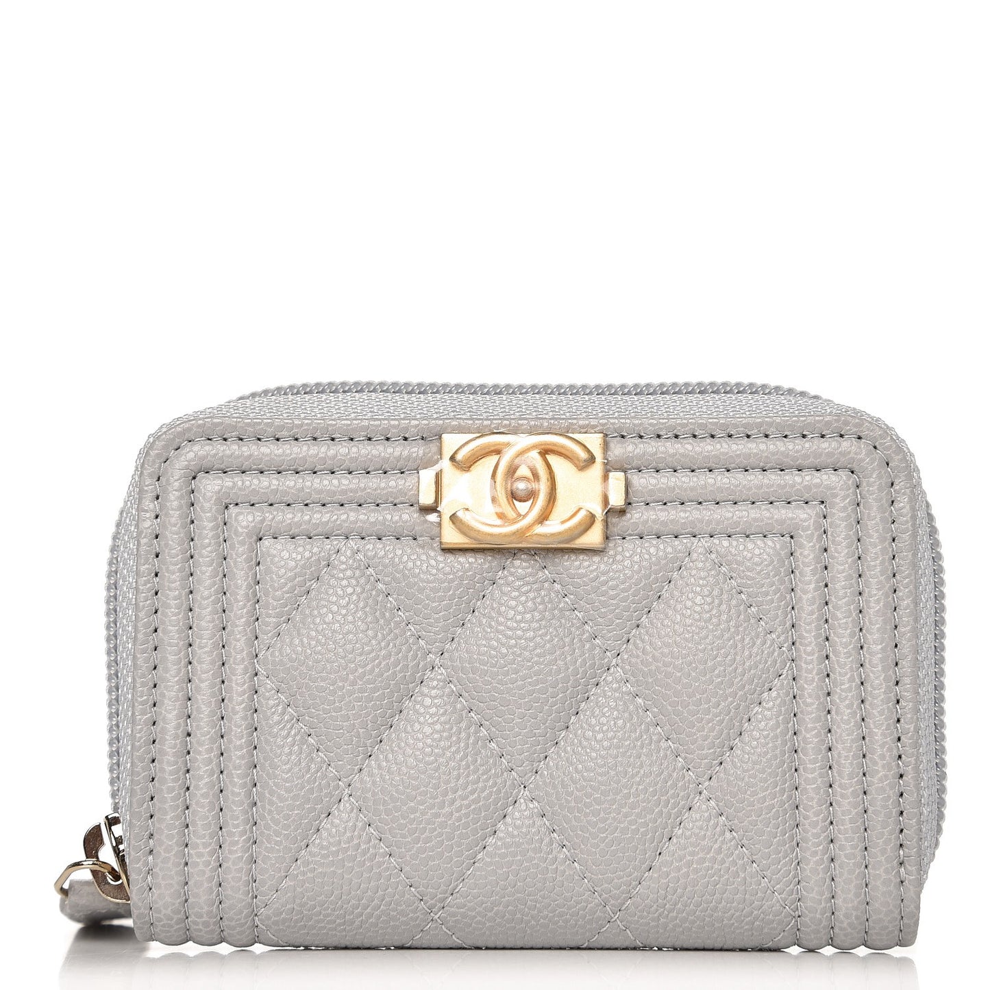 Caviar Quilted Boy Zip Around Coin Purse Wallet Grey
