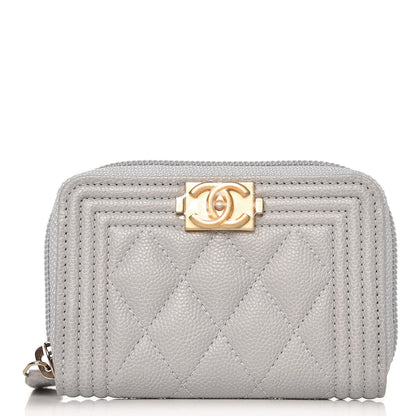 Chanel Caviar Quilted Boy Zip Around Coin Purse Wallet Grey 1 of 8