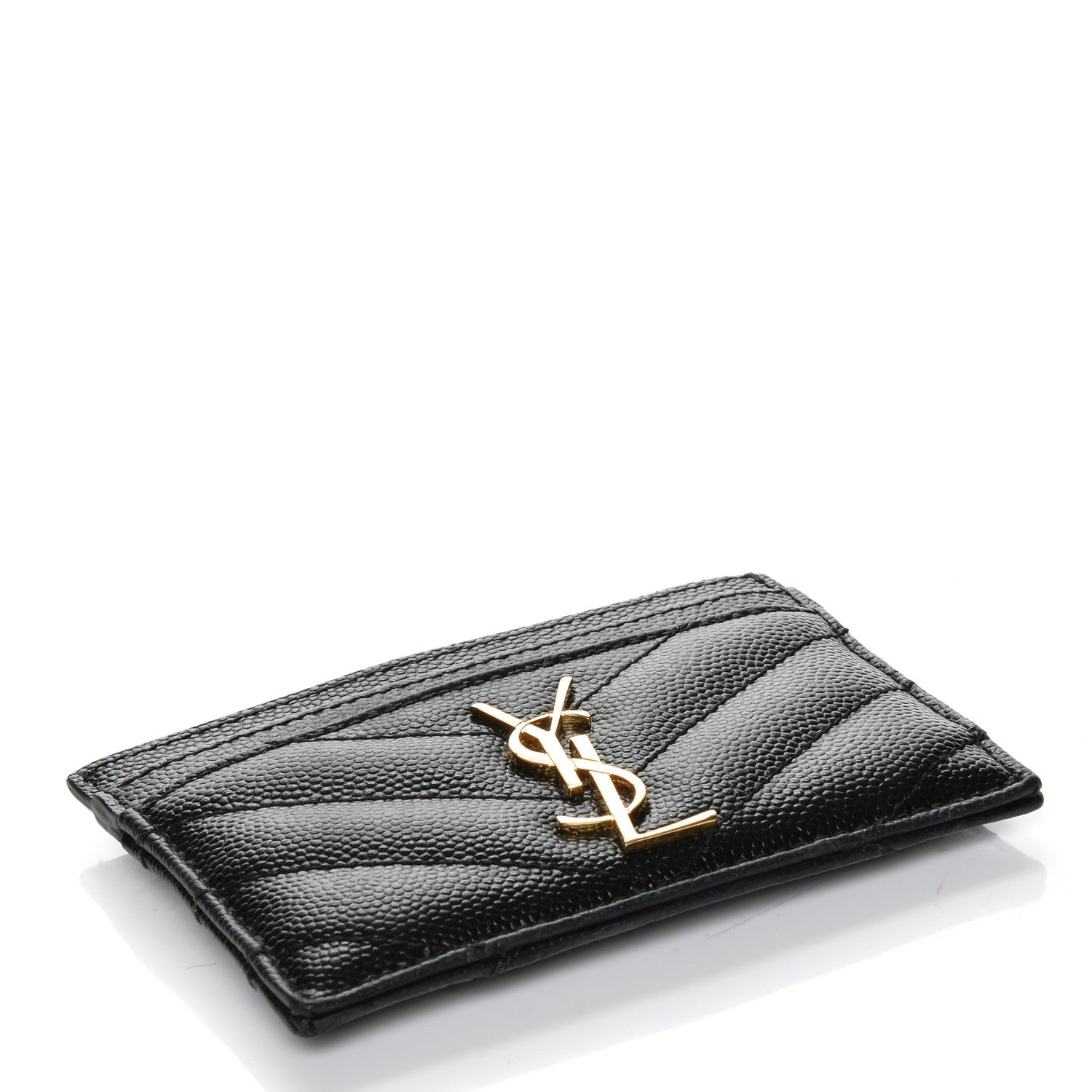 Saint Laurent Grain De Poudre Matelasse Chevron Monogram Credit Card Case Black 4 of 6