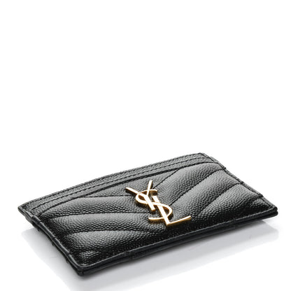 Saint Laurent Grain De Poudre Matelasse Chevron Monogram Credit Card Case Black 4 of 6