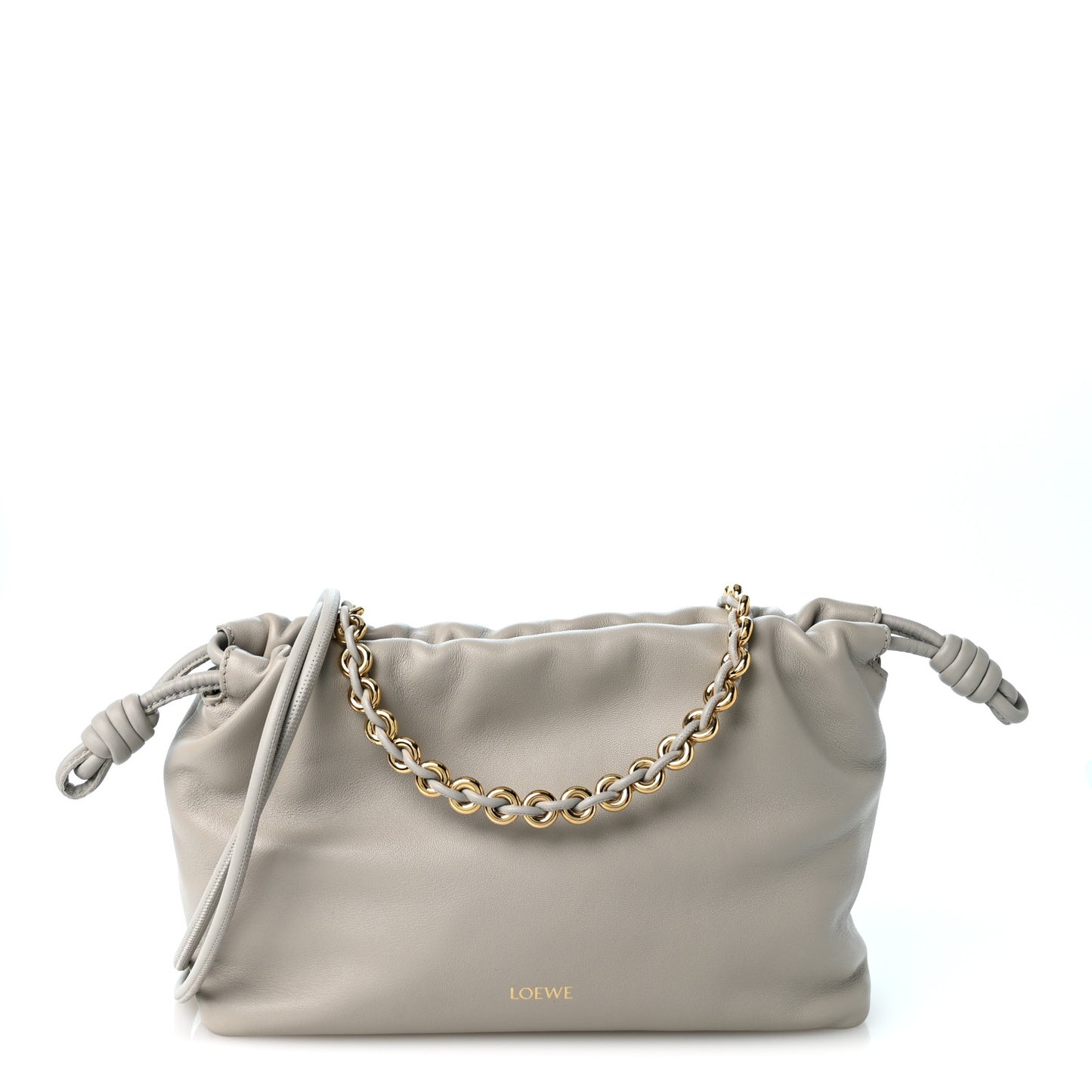 Mellow Nappa Donut Chain Medium Flamenco Knot Clutch Shell Grey