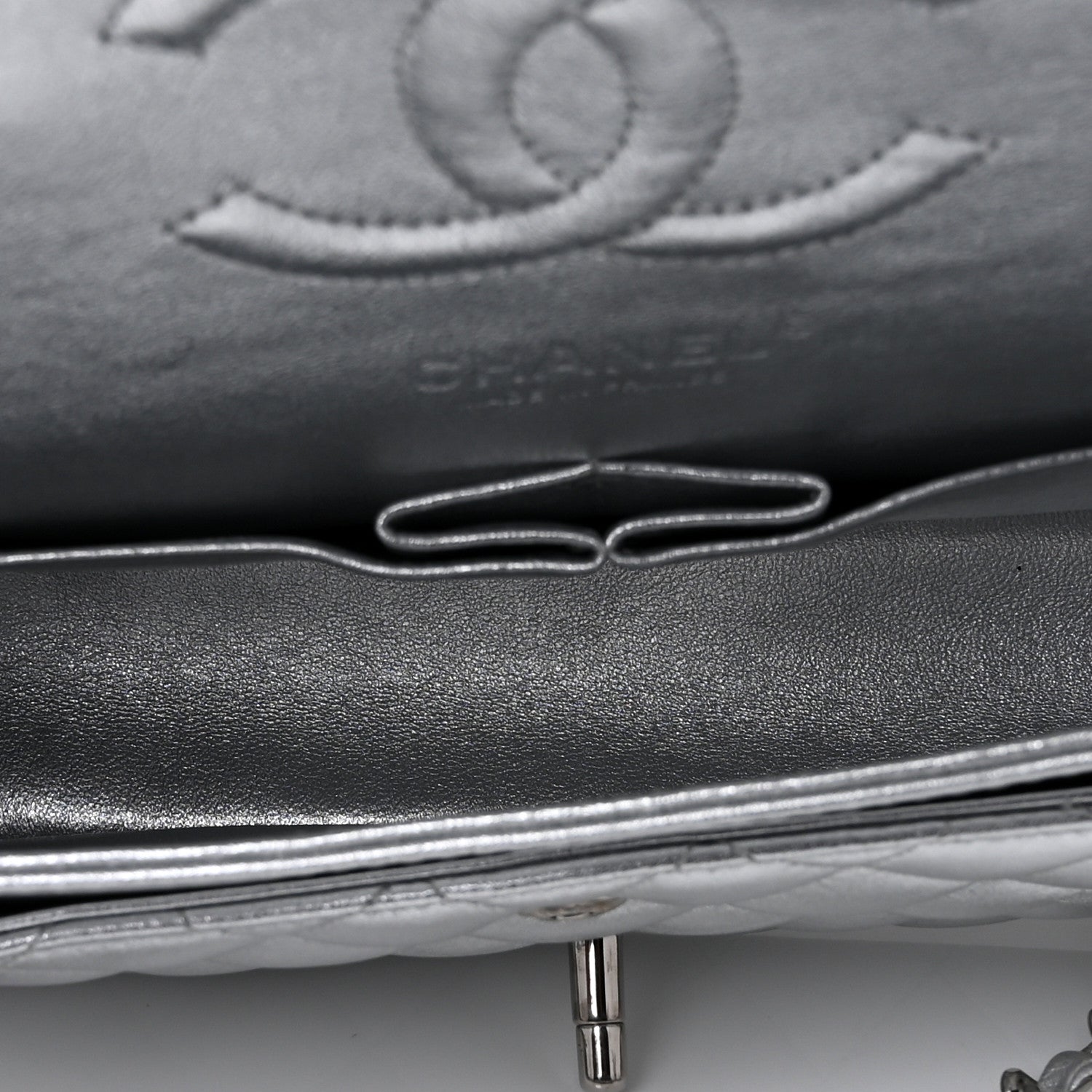 Chanel Metallic Lambskin Quilted Medium Double Flap Silver 5 of 15