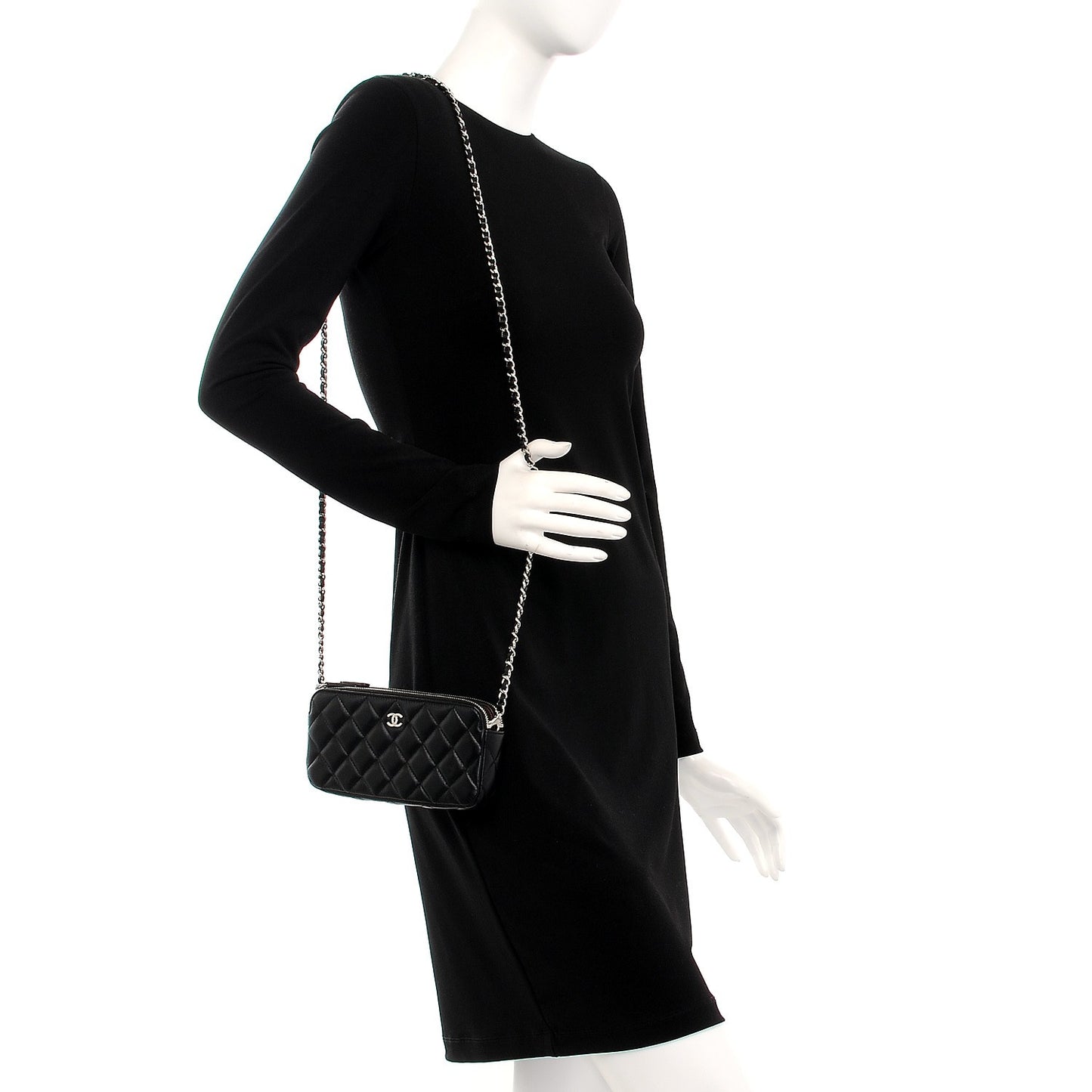 Lambskin Quilted Small Clutch With Chain Black