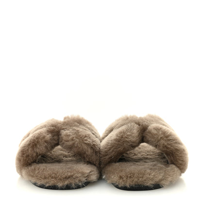 Hermes Woolskin Oran Sandals 37.5 Etoupe 3 of 8