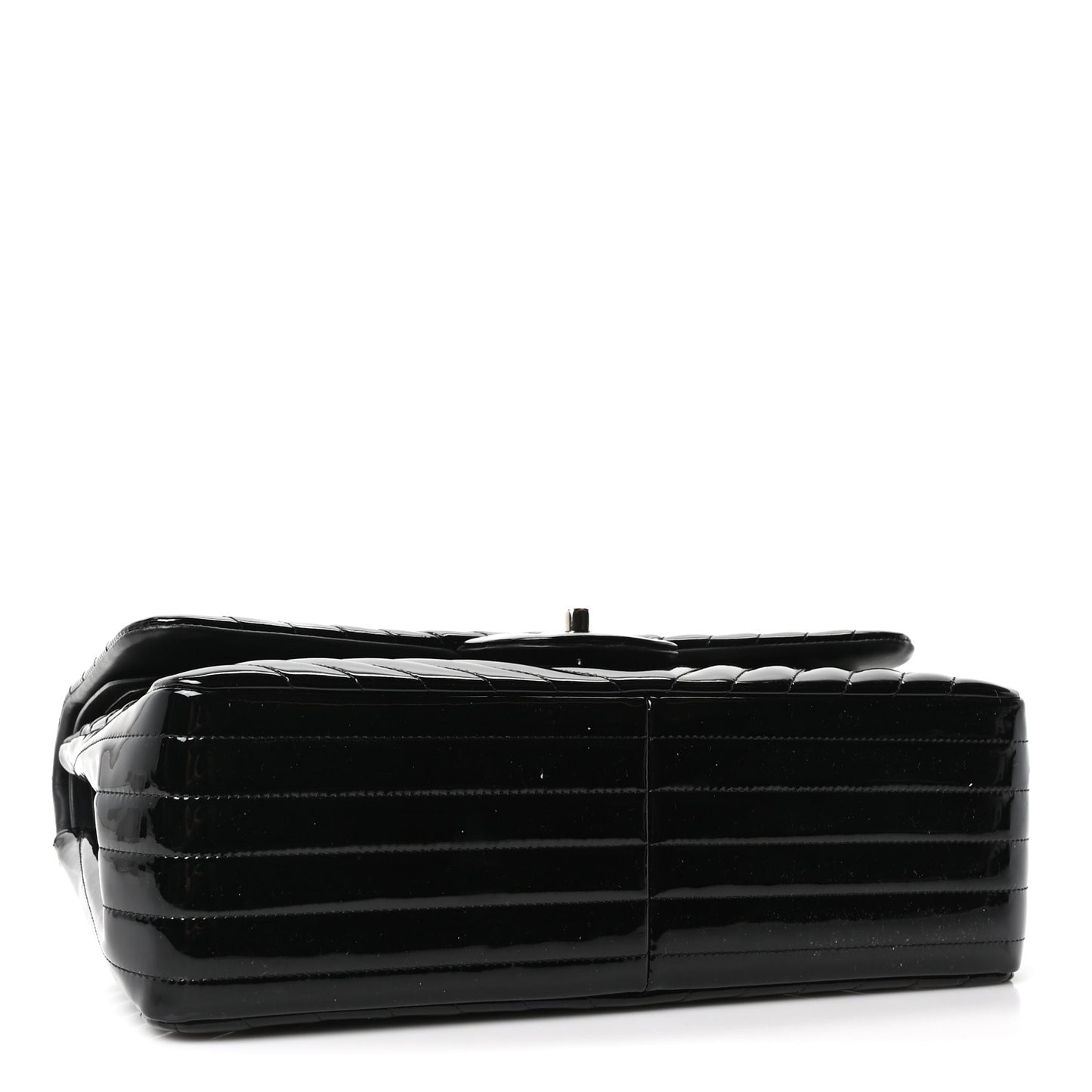 Patent Chevron Quilted Jumbo Double Flap Black