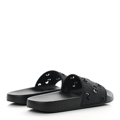 Gucci Rubber GG Monogram Perforated Womens Slide Sandals 38 Black 4 of 10