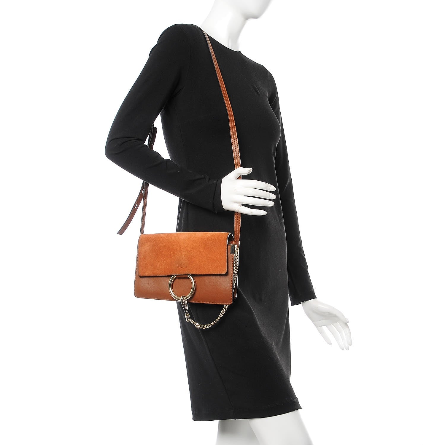 Chloe Suede Calfskin Small Faye Shoulder Bag Tobacco 2 of 10