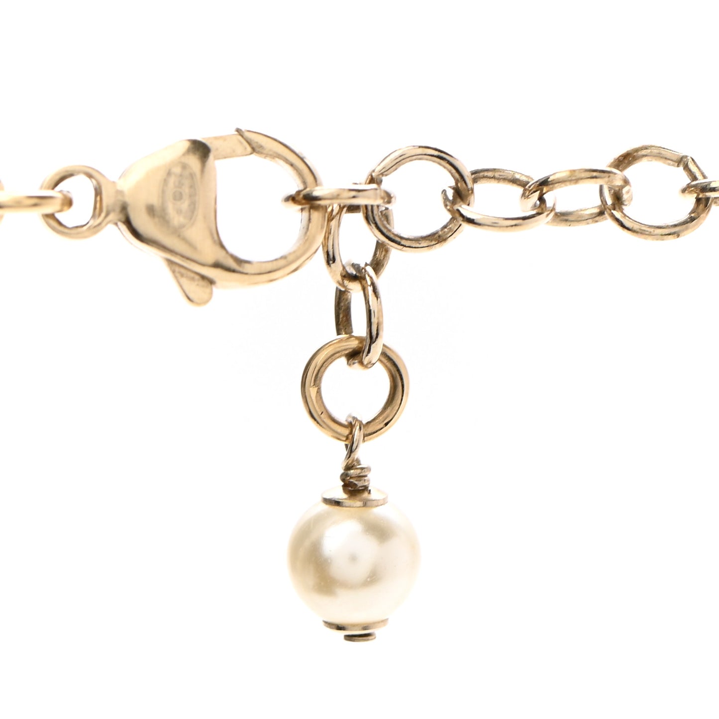 Pearl Beaded CC Long Necklace Gold Multicolor