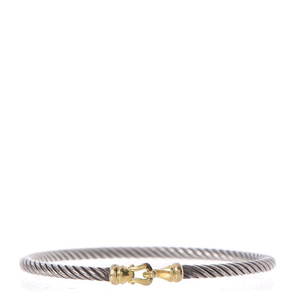 David Yurman Sterling Silver 18K Yellow Gold 3mm Cable Buckle Bracelet 1 of 4