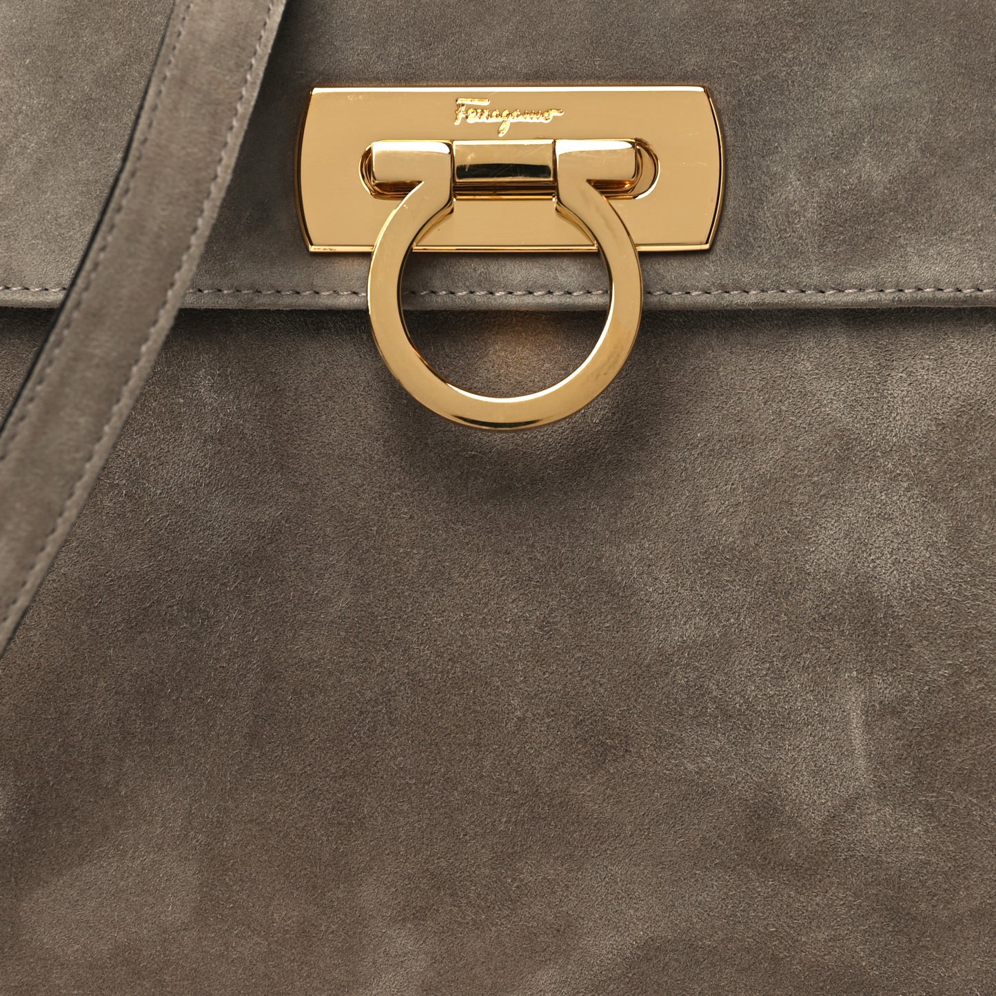 Suede Gancini 2-Way Top Handle Bag Taupe