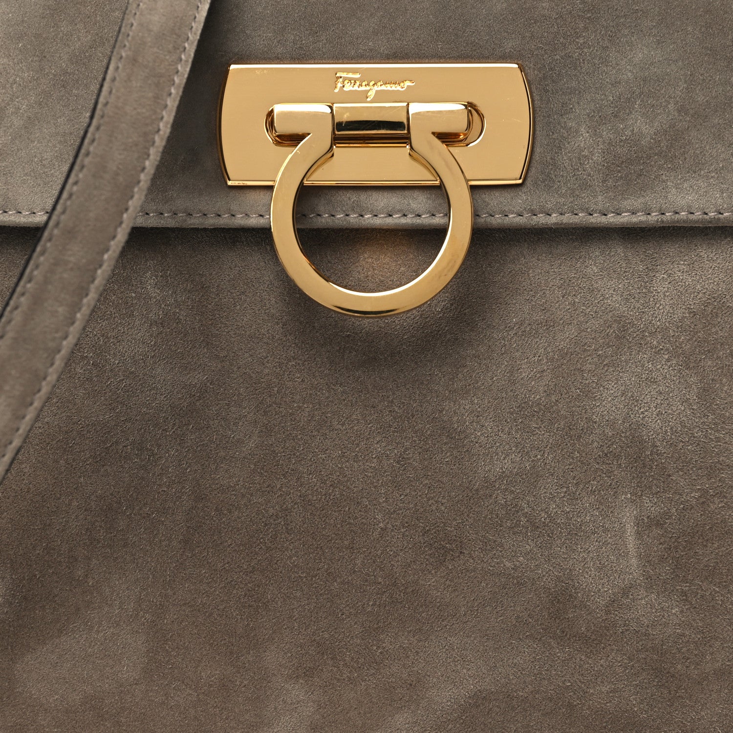 Salvatore Ferragamo Suede Gancini 2-Way Top Handle Bag Taupe 7 of 11